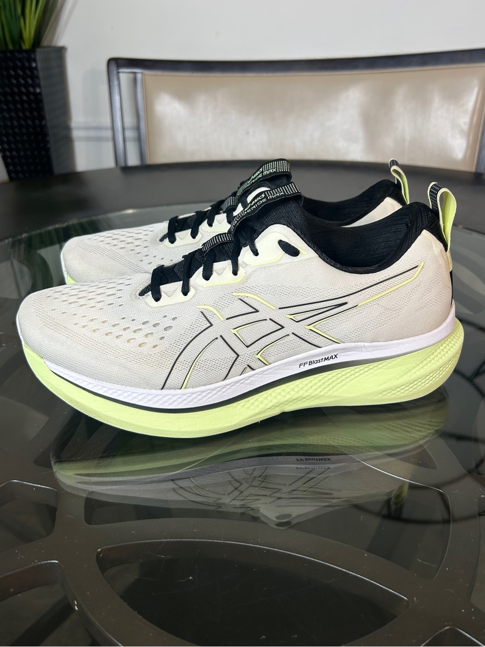 ASICS GlideRide Max White Lime Green Cushion Running Shoes Men's Size 12